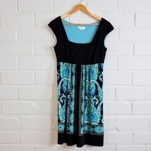 London Times, Y2K Black & turquoiseDress,very airy,light,baby doll style.
